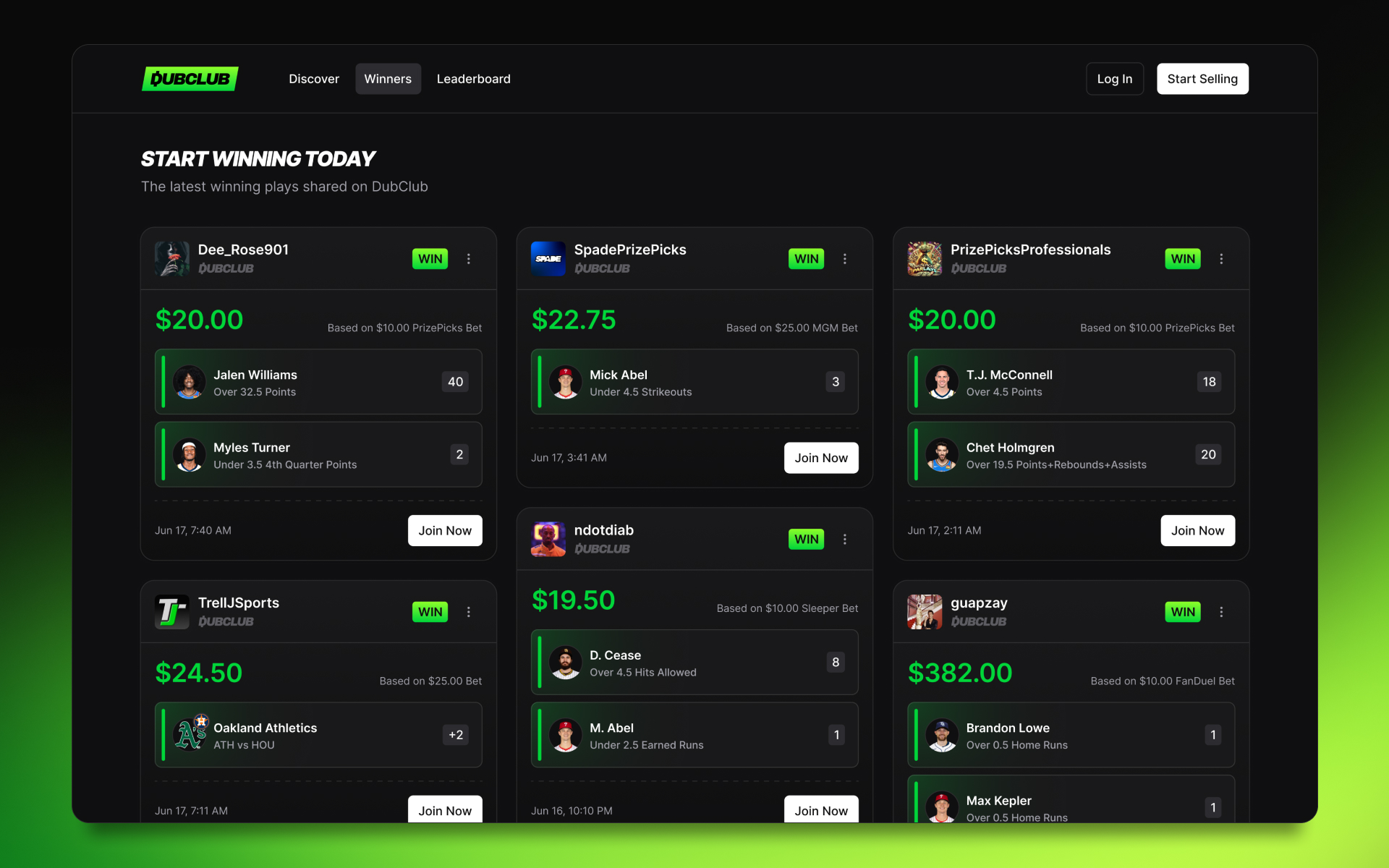 View recent verified winners and their earnings.